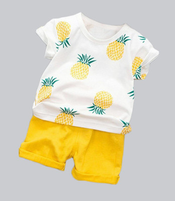 Lofn Baby Boys & Baby Girls Casual T-shirt Shorts(White, Yellow)