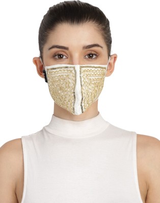 Anekaant ADM2023A Reusable, Washable Cloth Mask(White, Gold, Free Size, Pack of 1)