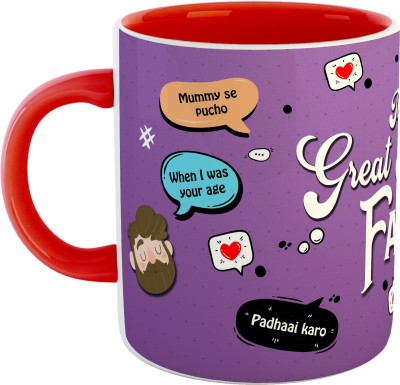 ARTBUG The Great Indian Father Quotes - Best Gift for Son, Daughter, Sister, Brother, Friends, Birthday Gift - Red Printed Ceramic Coffee Mug(350 ml)