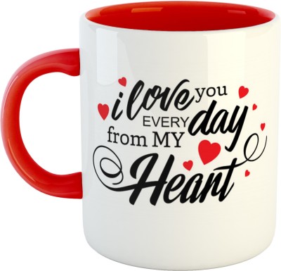 Ashvah I Love U Every Day from My Heart Coffee Cup - Best Gift for Wife, Husband, Girlfriend, Boyfriend, Anniversary, Birthday, Valentine's -Red Ceramic Coffee Mug(350 ml)