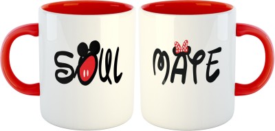 ARTBUG Soul Mate Coffee Cup Best Gift for Wife, Husband, Girlfriend, Boyfriend, Anniversary, Birthday, Valentine -Red Ceramic Coffee Mug(350 ml, Pack of 2)