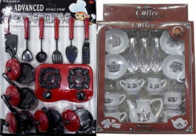 Tenmar Red and Black Coloured Kitchen Set with Cupset for Kids-98087