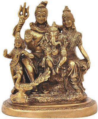 Rudram Shiva Parvati and Ganesha Murti Shiv Family Parivar Idol Statue for Home Décor Mandir Temple Gift Showpiece 6 Inches Height Decorative Showpiece - 16 cm(Brass, Gold)