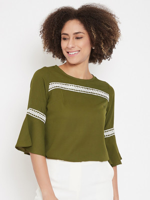 La Zoire Casual Bell Sleeve Solid Women Green Top