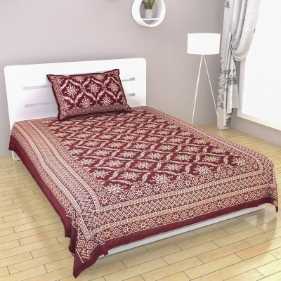 vamsaa 130 TC Cotton Single Jaipuri Prints Flat Bedsheet(Pack of 1, Maroon)