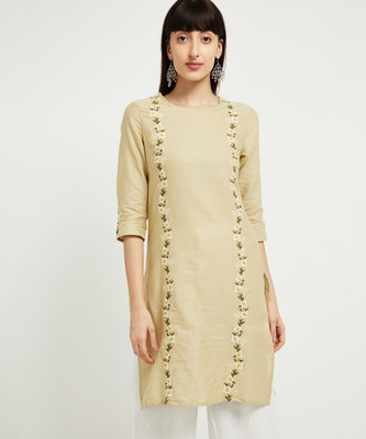 MAX Women Embroidered Straight Kurta(Beige)