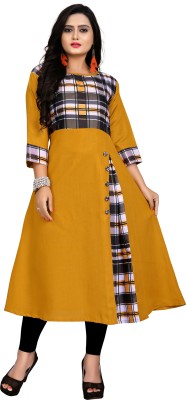 Hetsa Women Checkered Frontslit Kurta(Yellow)