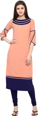 Shopping Queen Women Solid Straight Kurta(Pink)