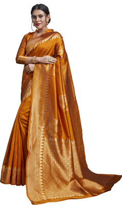 AD Saree Mall Solid/Plain Banarasi Silk Blend Saree(Mustard)