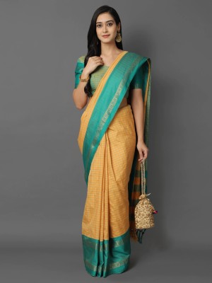 zee-3 boutique Self Design Bollywood Cotton Silk Saree(Yellow)
