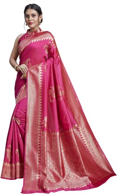 Lotshot Bazar Woven Banarasi Cotton Silk Saree(Pink)