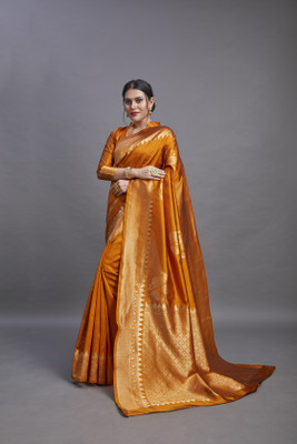 Amrut Collection Woven Banarasi Silk Blend Saree(Mustard)