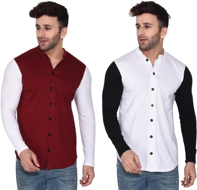 BEYOU FASHION Men Solid Casual White, Maroon Shirt(Pack of 2)