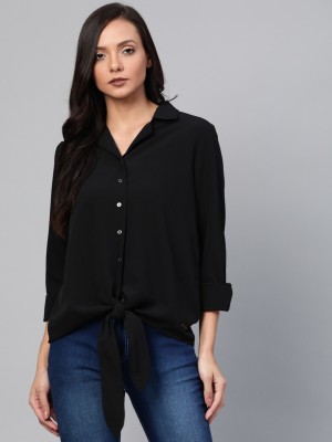 Roadster Women Solid Casual Black Shirt