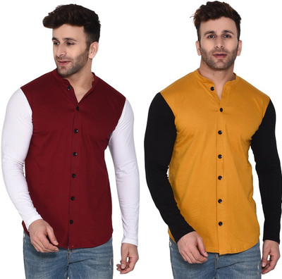 BEYOU FASHION Men Solid Casual Gold, Maroon Shirt(Pack of 2)