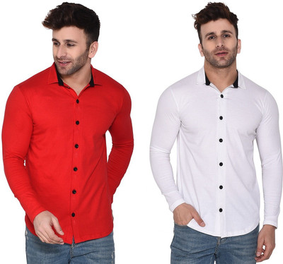 BEYOU FASHION Men Solid Casual Red, White Shirt(Pack of 2)