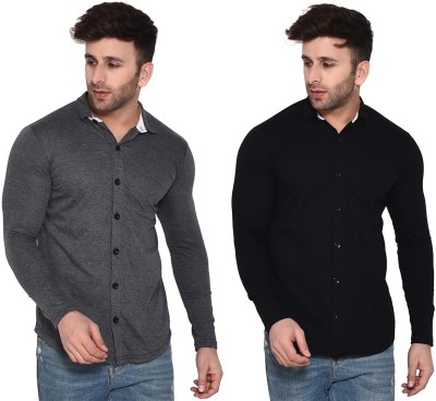 BEYOU FASHION Men Solid Casual Black, Grey Shirt(Pack of 2)