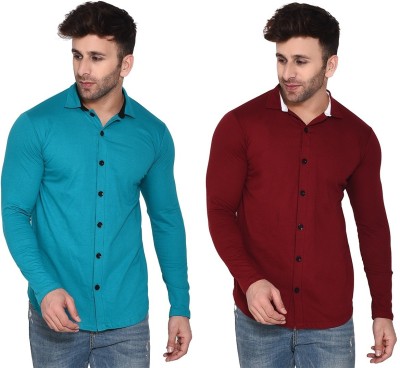 BEYOU FASHION Men Solid Casual Light Blue, Maroon Shirt(Pack of 2)