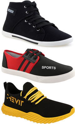 Chevit Chevit Trendy Fashion Sports Combo Pack of 3 Pairs Outdoor Running Shoes for Men Sneakers For Men High Tops For Men(Black, Red)