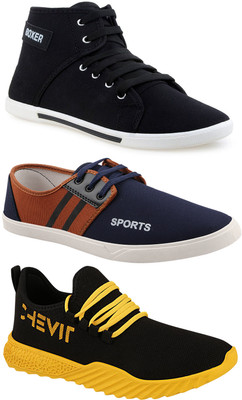 Chevit Chevit Trendy Fashion Sports Combo Pack of 3 Pairs Outdoor Running Shoes for Men Sneakers For Men Sneakers For Men(Black, Navy, Brown)