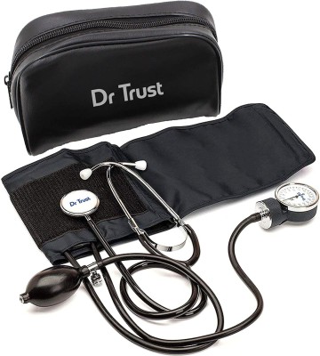 Dr. Trust (USA) Clock Dial Type Aneroid Palm Manual Professional Sphygmomanometer with Stethoscope & Pressure Gauge Blood Pressure Machine (Adult Cuff & Carry Case Included) Bp Monitor(Black)