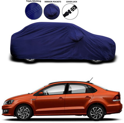 SEBONGO Car Cover For Volkswagen Vento (With Mirror Pockets)(Blue)