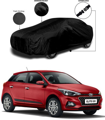 SEBONGO Car Cover For Hyundai Elite i20 (With Mirror Pockets)(Black)