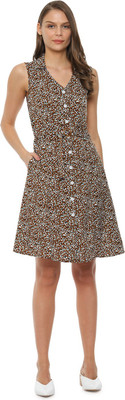 VAN HEUSEN Women A-line Brown Above Knee/Mid Thigh Length Dress