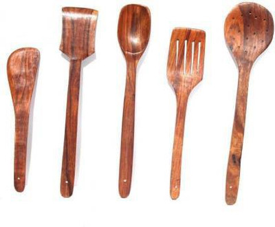 ELISH HANDICRAFTS Wooden Serving Spoon Set(Pack of 5)