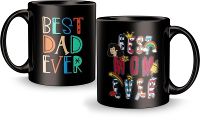 Plakasha creations BEST MOM &DAD EVER Design print gift for M0m& Dad spacial Birthday Gift, Valanti Ceramic Coffee Mug(320 ml, Pack of 2)