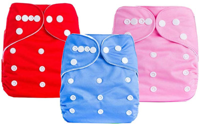MOM'S PRIDE Washable & Reusable Solid Pocket Cloth Diapers Without Insert (Pack of 3)