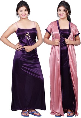 Deep Fashions Women Nighty with Robe(Purple)