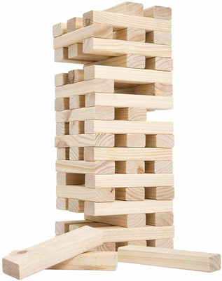PEZYOX Stacking Tower Block, Timber Wood Block Stacking Game, 54 Pcs Challenging Wooden Tumbling Tower(Brown)