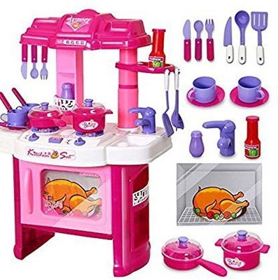 AVYUKT kitchen play set pretend play set for kids with roll play kitchen set carry case, with LED lights & sound, Multi color