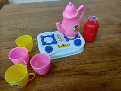Vraj Chai Kitle 4 Glass 4 Fruits Gas/ Gas Bottle for Kids /Girls for Kitchen Set Item Toys Total 15 Item This Paking…