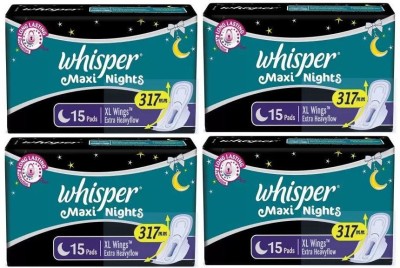 Whisper Maxi Nights XL +15+15+15+15 Sanitary Pads Sanitary Pad Sanitary Pad(Pack of 4)