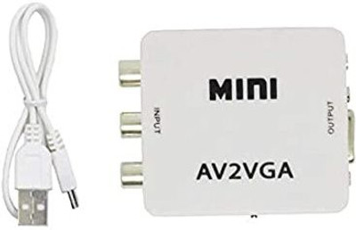 TERABYTE Mini AV2VGA Video Converter Convertor Box AV RCA CVBS to VGA Video Converter Conversor with 3.5mm Audio to PC HDTV Converter Media Streaming Device(White)