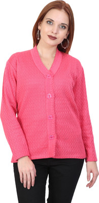 Blushh Collection Self Design V Neck Casual Women Pink Sweater