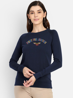 Free Authority Printed Round Neck Casual Women Dark Blue Sweater