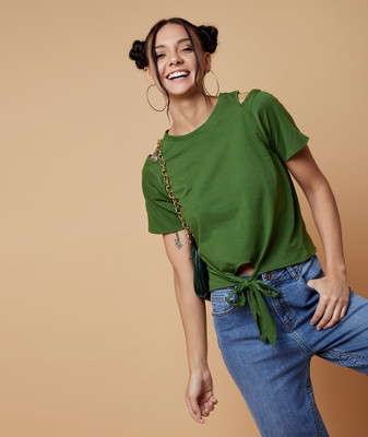 Chimpaaanzee Casual Regular Sleeve Solid Women Green Top