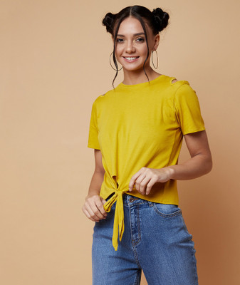 Chimpaaanzee Casual Regular Sleeve Solid Women Yellow Top