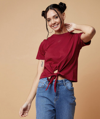 Chimpaaanzee Casual Regular Sleeve Solid Women Maroon Top