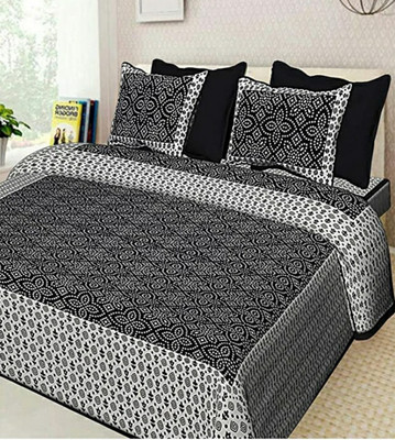 AMAN FAB 150 TC Cotton Double 3D Printed Flat Bedsheet(Pack of 1, Black)