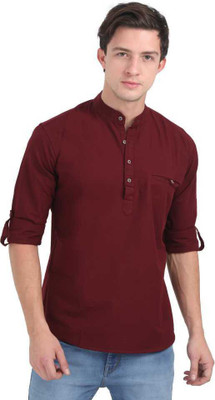 FAST TRAIN Men Solid Pathani Kurta(Maroon)
