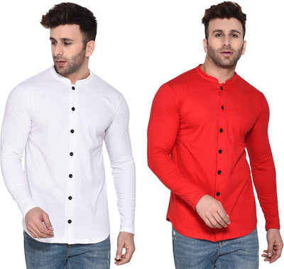 BEYOU FASHION Men Solid Casual Red, White Shirt(Pack of 2)