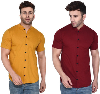 BEYOU FASHION Men Solid Casual Gold, Maroon Shirt(Pack of 2)