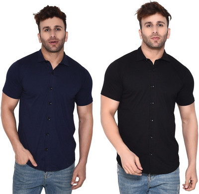 BEYOU FASHION Men Solid Casual Dark Blue, Black Shirt(Pack of 2)