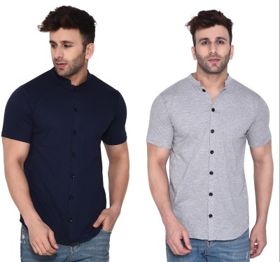 BEYOU FASHION Men Solid Casual Dark Blue, Grey Shirt(Pack of 2)