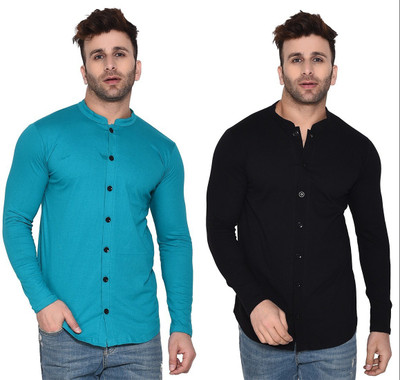 Lawful Casual Men Solid Casual Black, Light Green Shirt(Pack of 2)