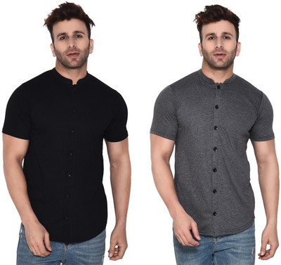 BEYOU FASHION Men Solid Casual Black, Grey Shirt(Pack of 2)